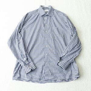Eton Classic Blue and White Gingham Button Down Classic Fit Shirt Men's Sz 46
